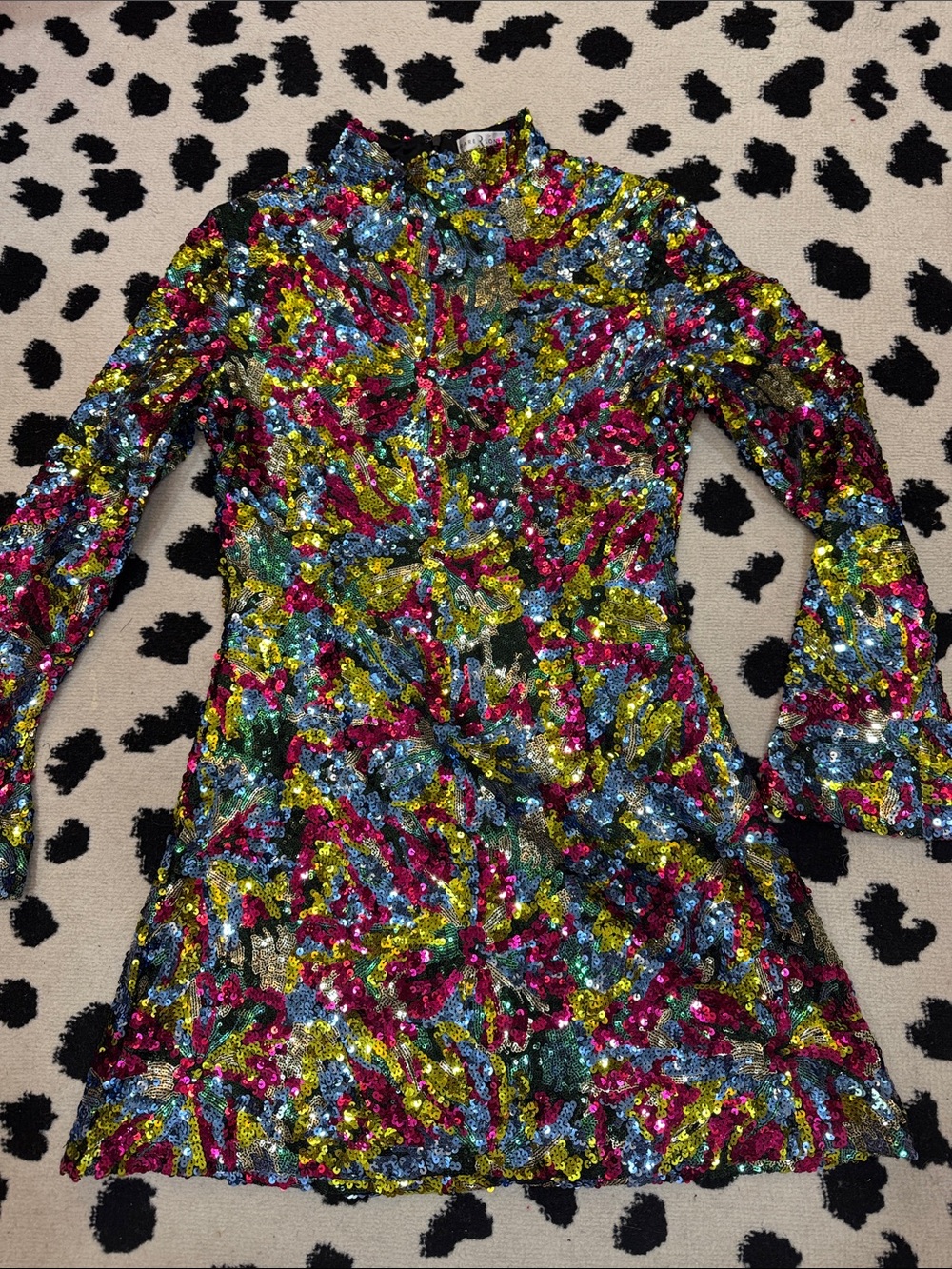 Rare London patterned  Sequin Long-Sleeve mini Dress. NWT